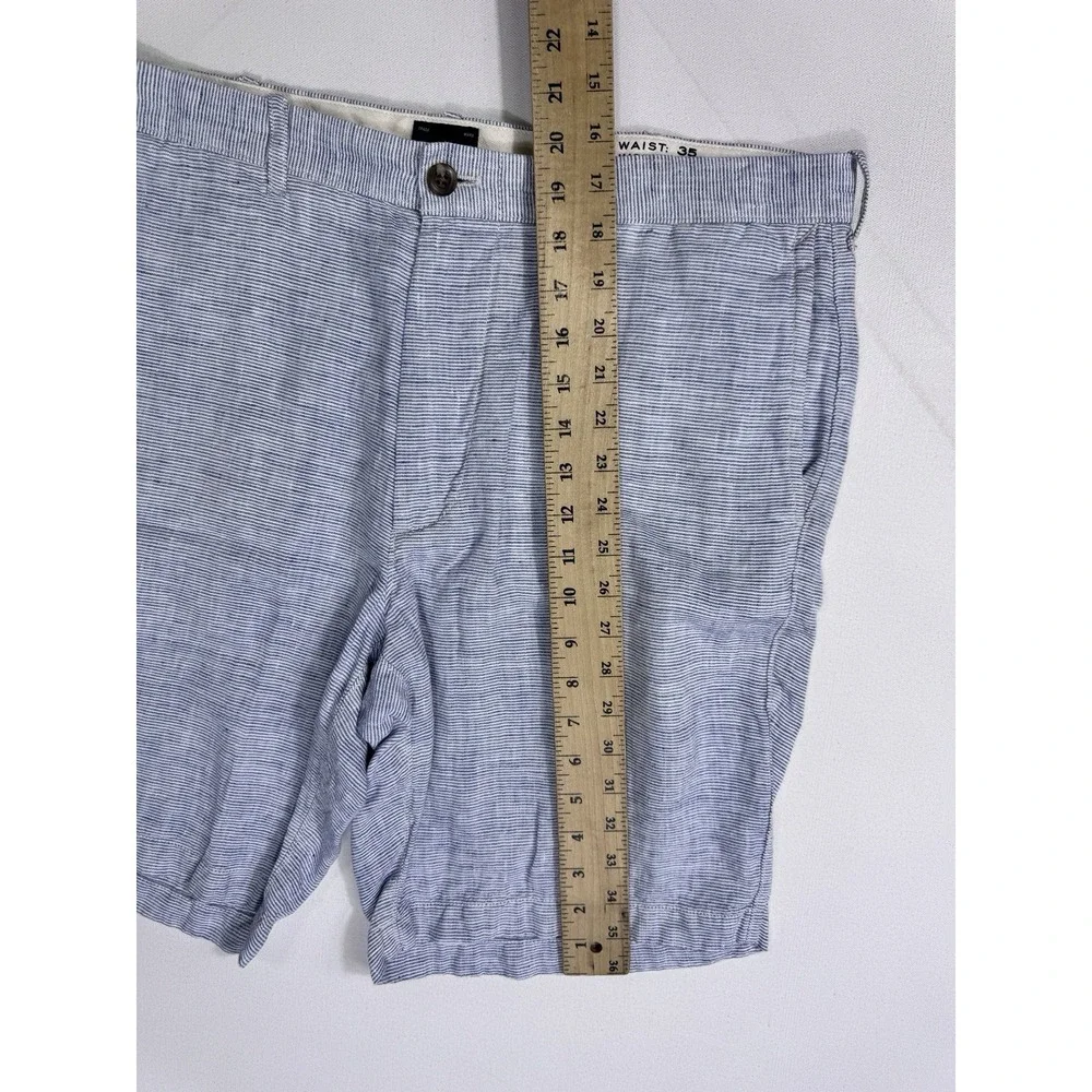 J Crew 100% Linen Shorts Men's 35x9 (37x9.5) Blue White Striped Resort Beach